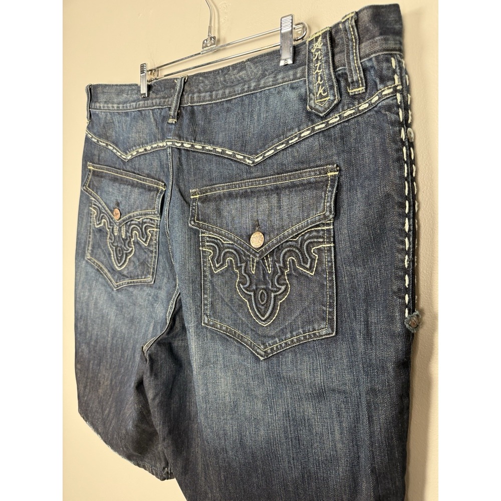 Antik Denim Jean Shorts Embroidered Flap Pocket Distressed Jorts Streetwear Y2K - Picture 5 of 12